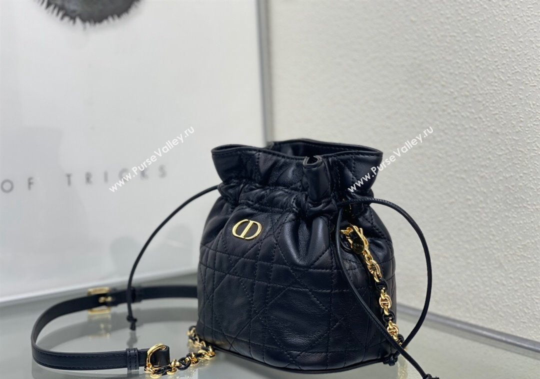 Dior Miss Caro Mini Bucket Bag with Drawstring in Macrocannage Lambskin Black 2024 (XXG-241212031)