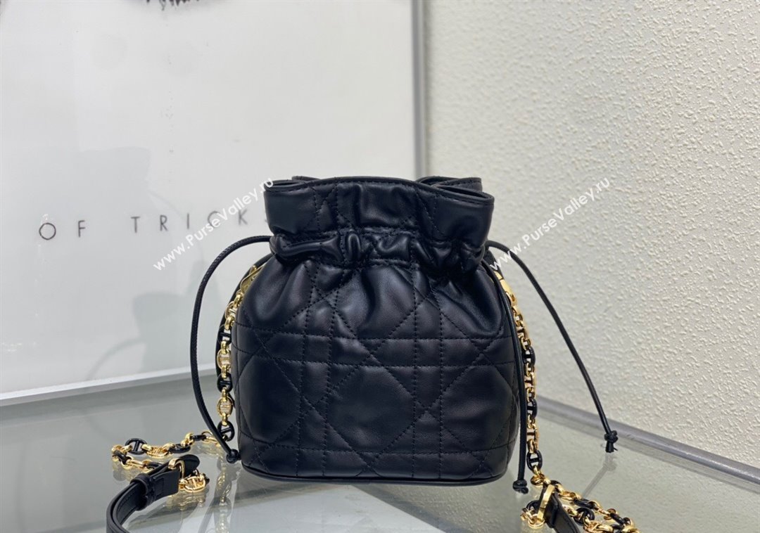 Dior Miss Caro Mini Bucket Bag with Drawstring in Macrocannage Lambskin Black 2024 (XXG-241212031)