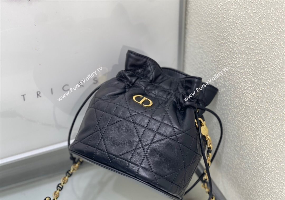 Dior Miss Caro Mini Bucket Bag with Drawstring in Macrocannage Lambskin Black 2024 (XXG-241212031)