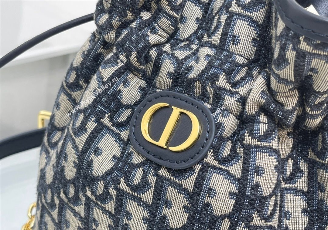 Dior 30 Montaigne Mini Bucket Bag with Drawstring Blue Dior Oblique Jacquard 2024 (XXG-241212033)