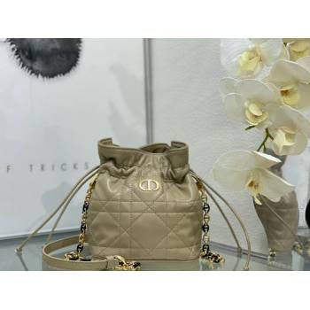 Dior Miss Caro Mini Bucket Bag with Drawstring in Macrocannage Lambskin Beige 2024 (XXG-241212032)