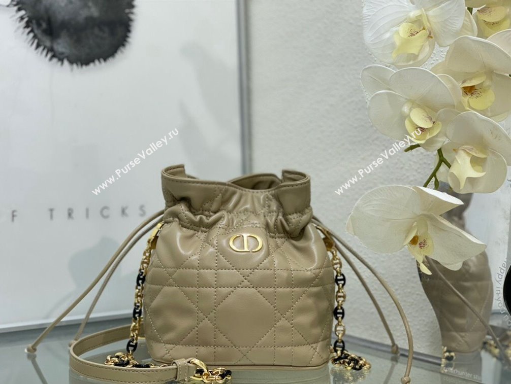 Dior Miss Caro Mini Bucket Bag with Drawstring in Macrocannage Lambskin Beige 2024 (XXG-241212032)