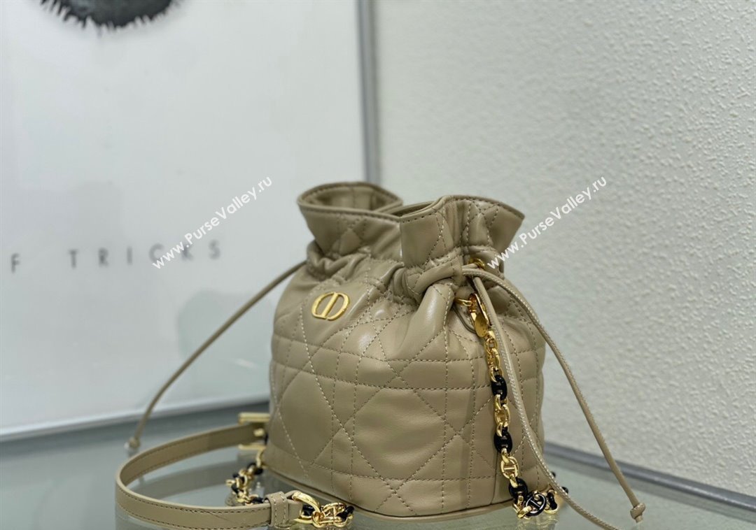 Dior Miss Caro Mini Bucket Bag with Drawstring in Macrocannage Lambskin Beige 2024 (XXG-241212032)