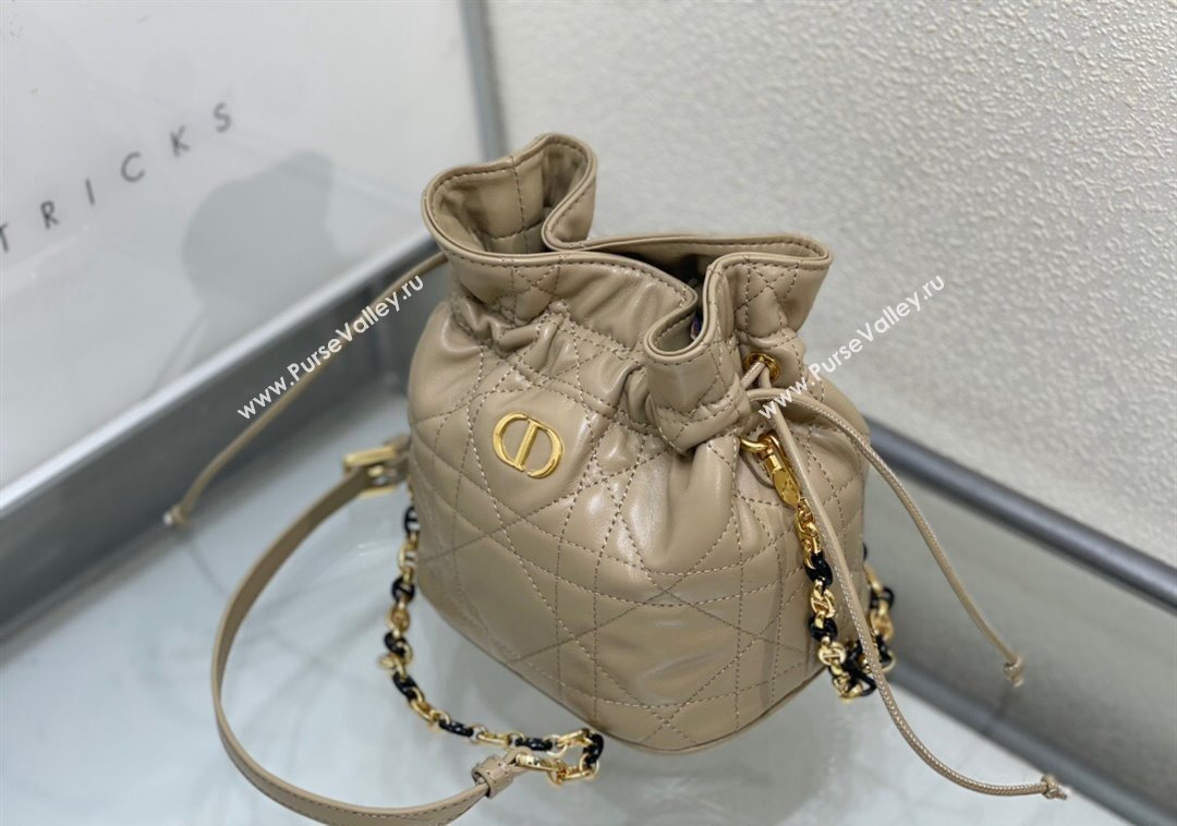 Dior Miss Caro Mini Bucket Bag with Drawstring in Macrocannage Lambskin Beige 2024 (XXG-241212032)