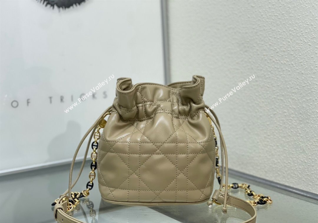 Dior Miss Caro Mini Bucket Bag with Drawstring in Macrocannage Lambskin Beige 2024 (XXG-241212032)