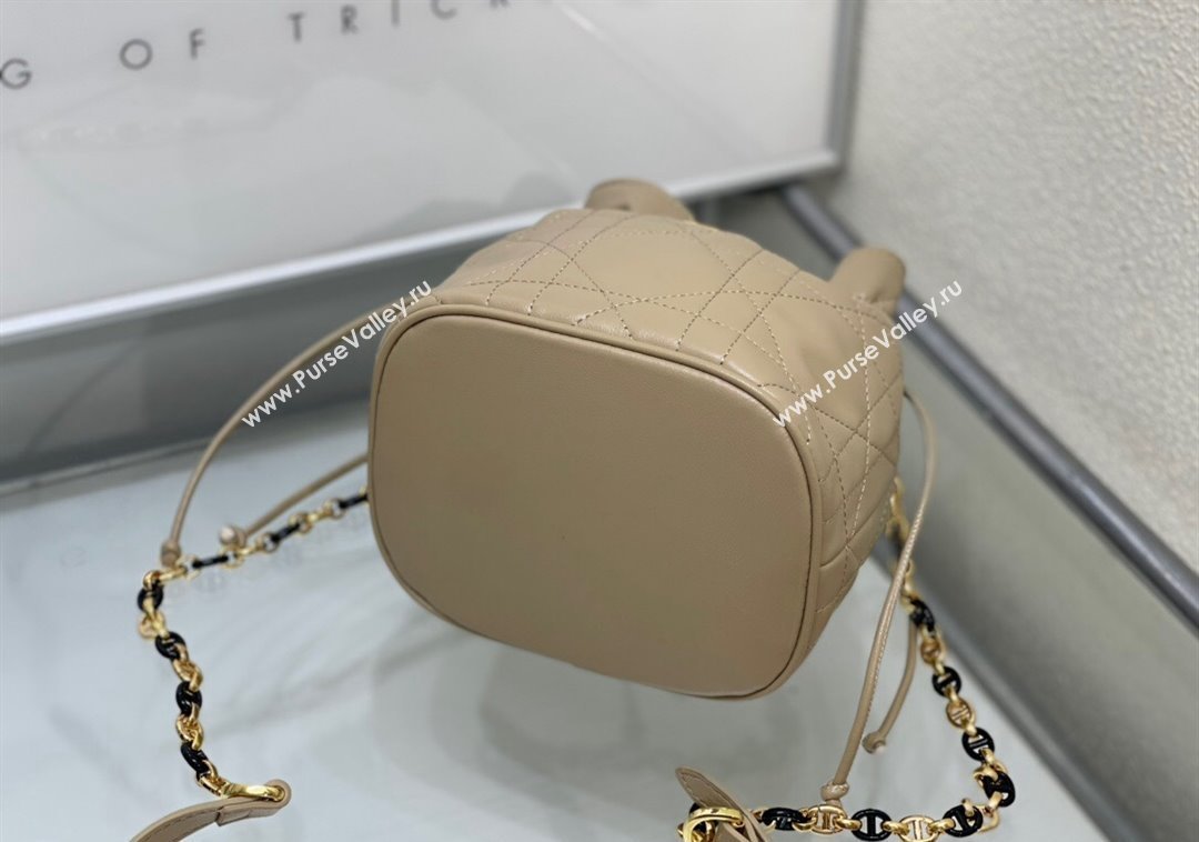 Dior Miss Caro Mini Bucket Bag with Drawstring in Macrocannage Lambskin Beige 2024 (XXG-241212032)