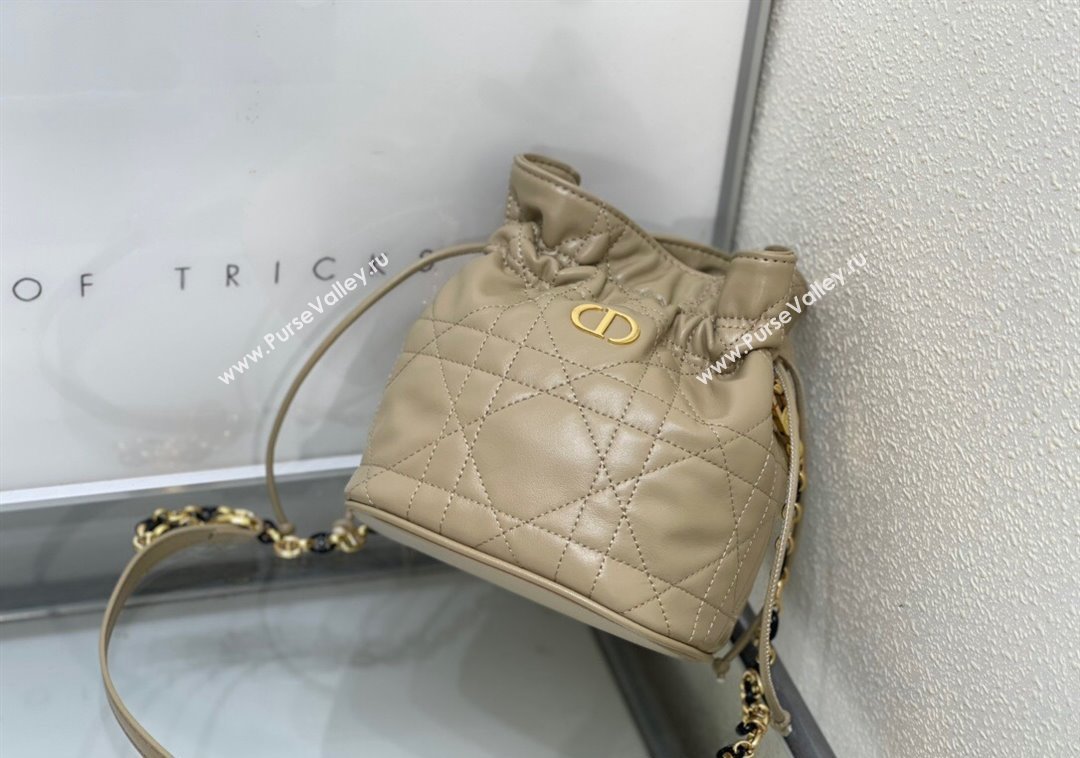 Dior Miss Caro Mini Bucket Bag with Drawstring in Macrocannage Lambskin Beige 2024 (XXG-241212032)