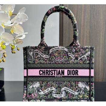 Dior Small Dior Book Tote bag in Black Embroidery with Multicolor Dior Around the World Motif 2024 (XXG-241212057)