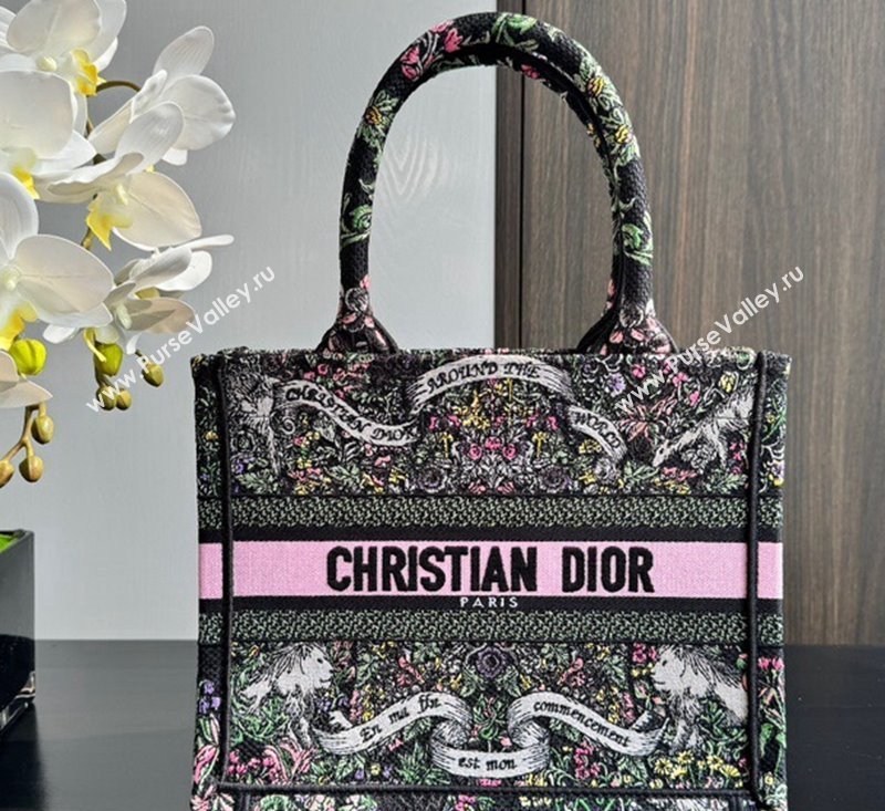 Dior Small Dior Book Tote bag in Black Embroidery with Multicolor Dior Around the World Motif 2024 (XXG-241212057)