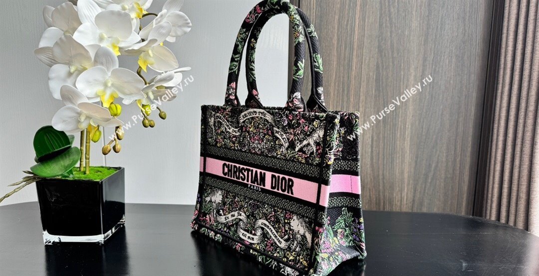 Dior Small Dior Book Tote bag in Black Embroidery with Multicolor Dior Around the World Motif 2024 (XXG-241212057)