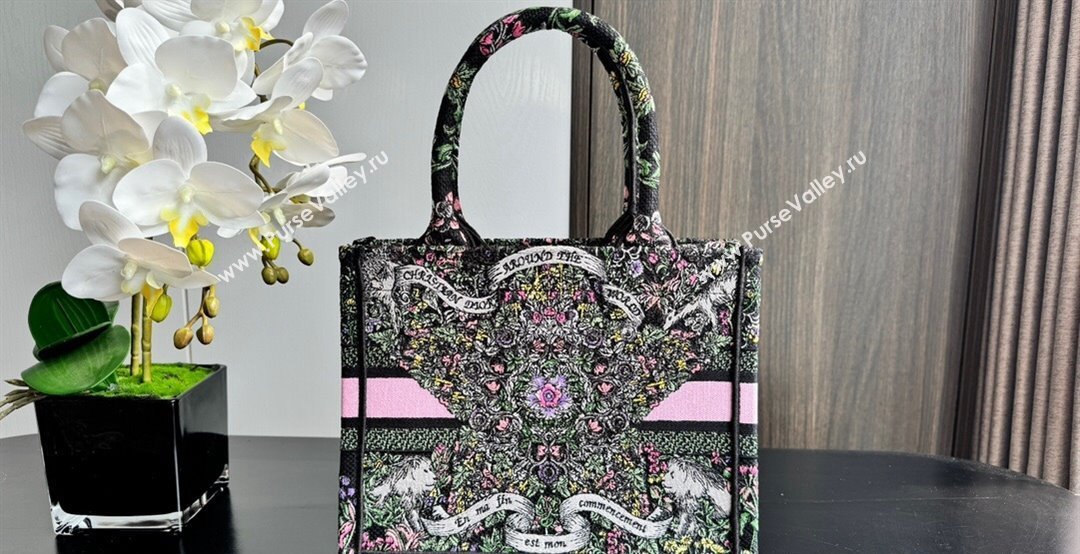 Dior Small Dior Book Tote bag in Black Embroidery with Multicolor Dior Around the World Motif 2024 (XXG-241212057)