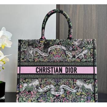 Dior Large Dior Book Tote bag in Black Embroidery with Multicolor Dior Around the World Motif 2024 (XXG-241212056)