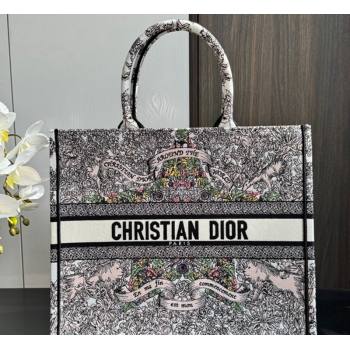 Dior Large Dior Book Tote bag in Latte White Embroidery with Multicolor Dior Around the World Motif 2024 (XXG-241212058)