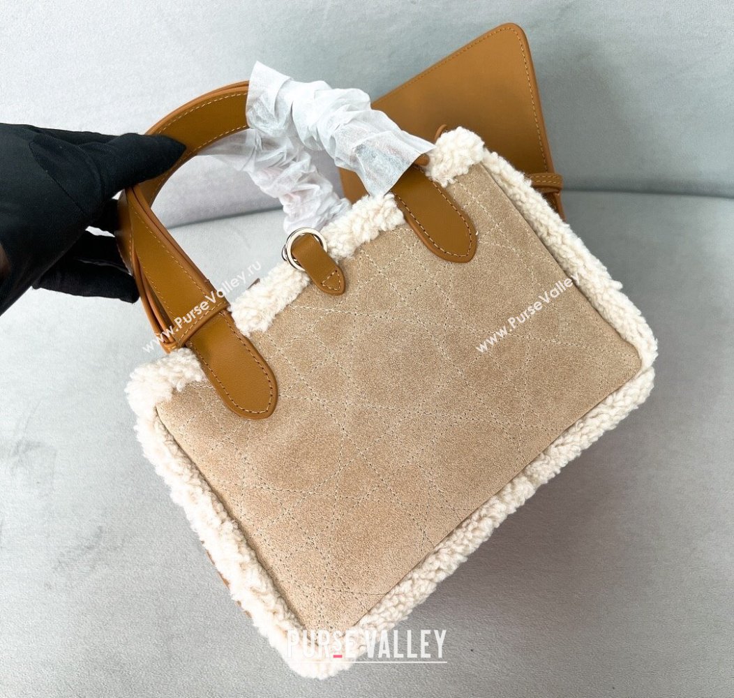 Dior Small Dior Toujours Tote Bag in Beige Suede and White Shearling 2024 1212 (BF-241212066)