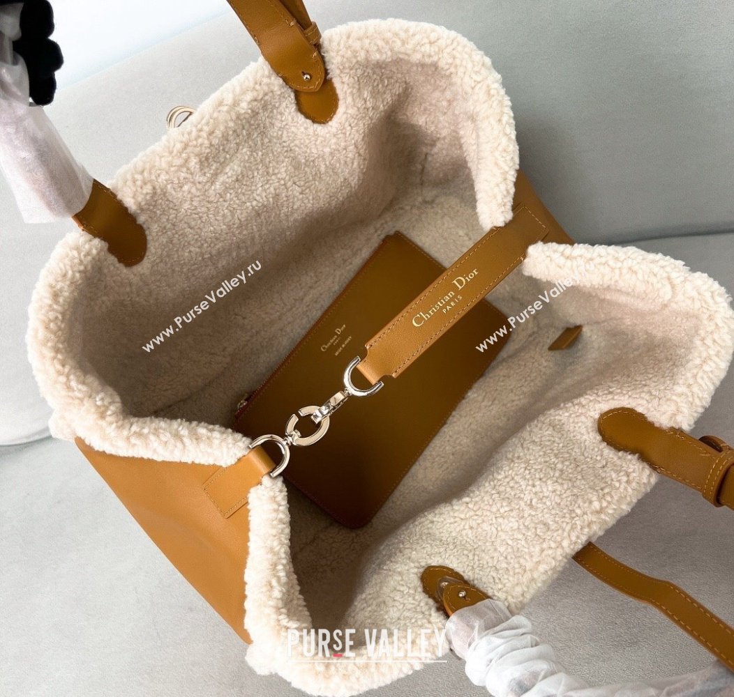 Dior Large Toujours Tote Bag in Beige Suede and White Shearling 2024 1212 (BF-241212068)