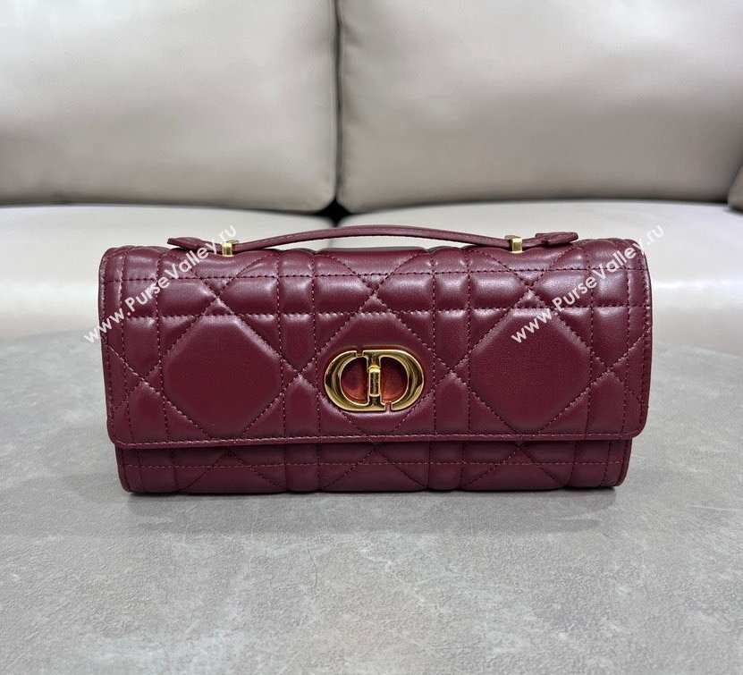 Dior Miss Caro Top Handle Pouch in Macrocannage Lambskin Burgundy 2024 (BF-241212082)