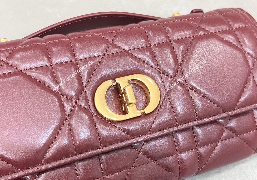 Dior Miss Caro Top Handle Pouch in Macrocannage Lambskin Burgundy 2024 (BF-241212082)