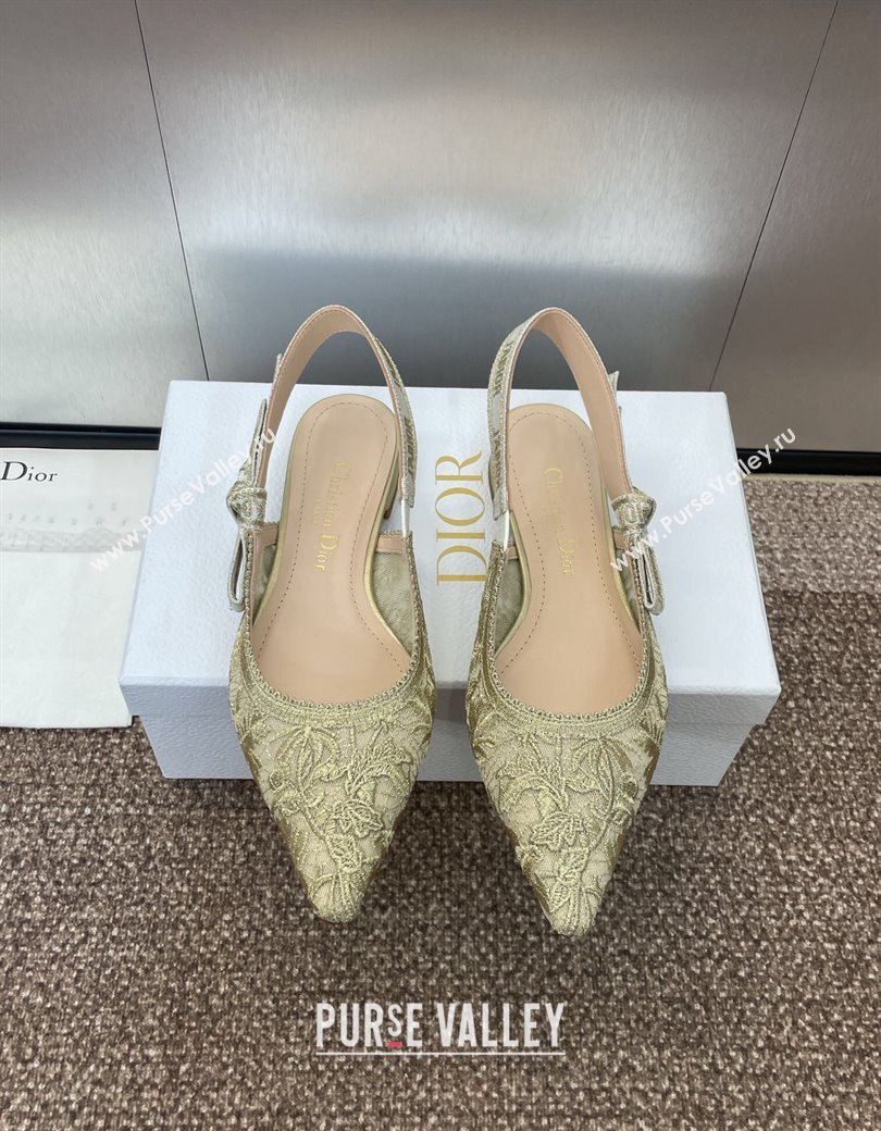 Dior JAdior Slingback Ballet Flat in Transparent Mesh with Gold-Tone Chardons Embroidery 2024 (JC-241231039)