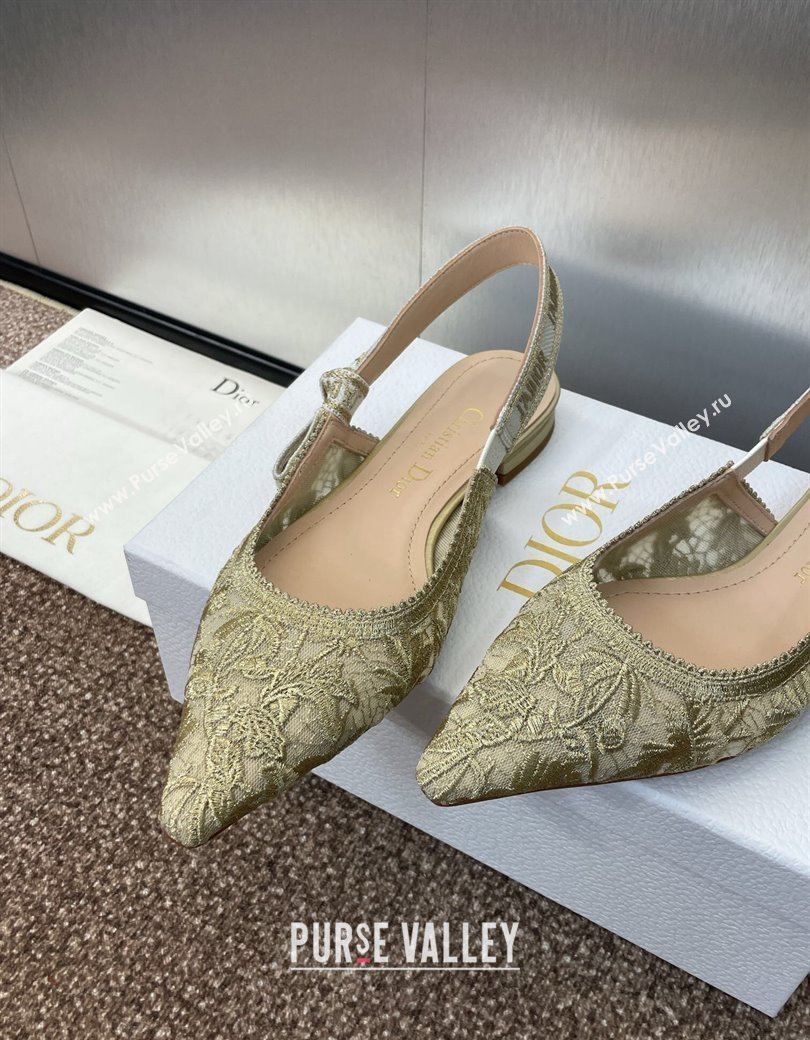 Dior JAdior Slingback Ballet Flat in Transparent Mesh with Gold-Tone Chardons Embroidery 2024 (JC-241231039)