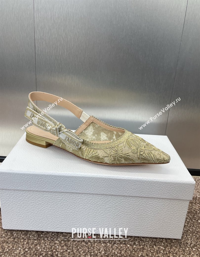 Dior JAdior Slingback Ballet Flat in Transparent Mesh with Gold-Tone Chardons Embroidery 2024 (JC-241231039)