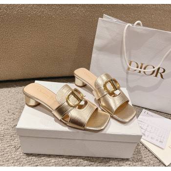 Dior 30 Montaigne Heeled Slides Sandal 3.5cm in Gold Metallic Calfskin 2024 1231 (MD-241231103)