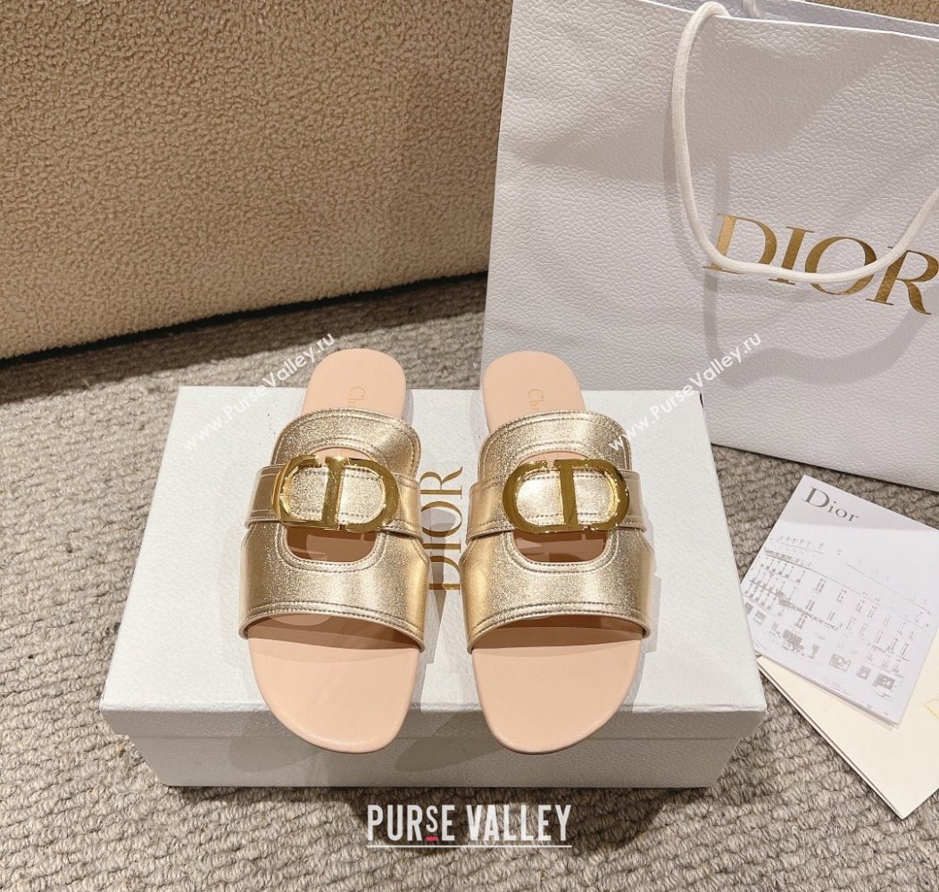 Dior 30 Montaigne Flat Slides Sandal in Calfskin Gold/Nude 2024 1231 (MD-241231104)