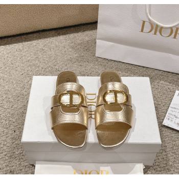 Dior 30 Montaigne Flat Slides Sandal in Gold-Tone Metallic Calfskin 2024 1231 (MD-241231105)