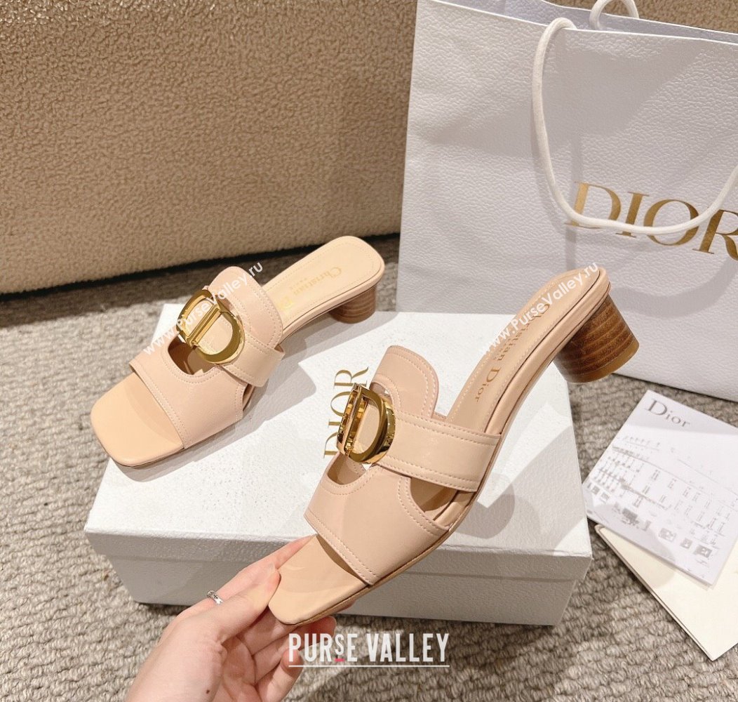 Dior 30 Montaigne Heeled Slides Sandal 3.5cm in Calfskin Nude Pink 2024 1231 (MD-241231106)