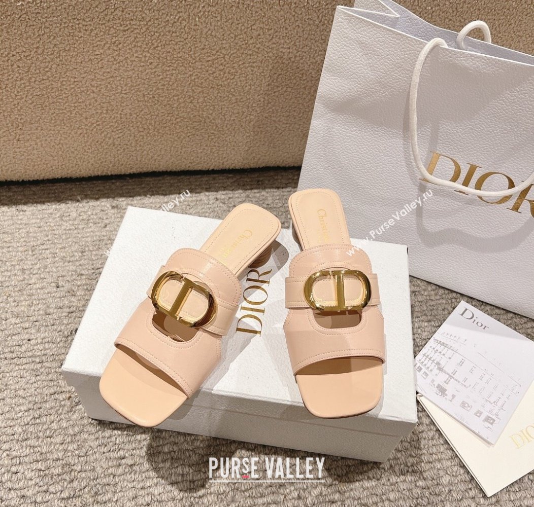 Dior 30 Montaigne Heeled Slides Sandal 3.5cm in Calfskin Nude Pink 2024 1231 (MD-241231106)