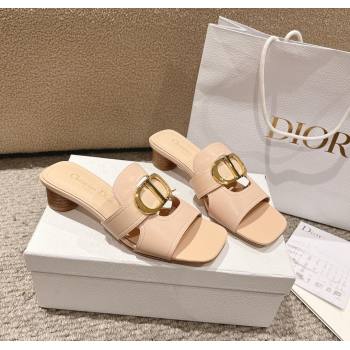 Dior 30 Montaigne Heeled Slides Sandal 3.5cm in Calfskin Nude Pink 2024 1231 (MD-241231106)