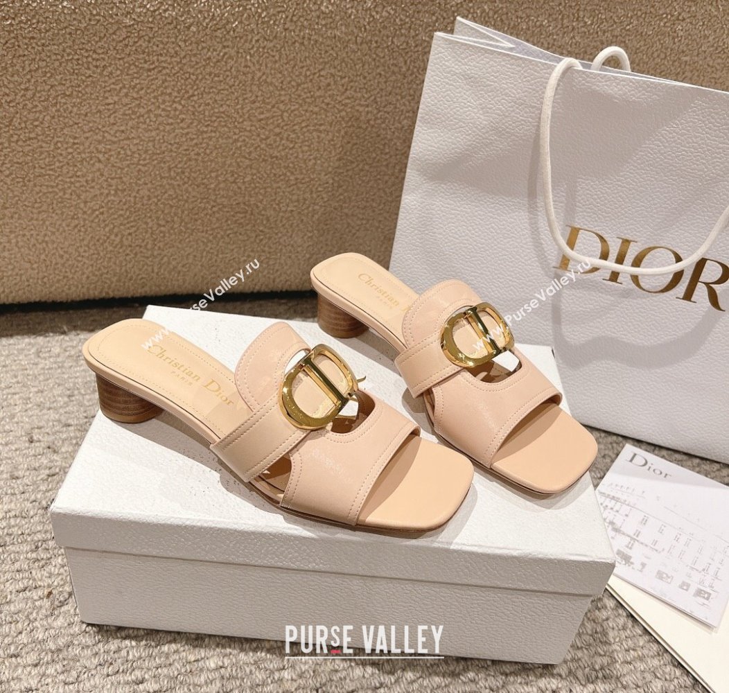 Dior 30 Montaigne Heeled Slides Sandal 3.5cm in Calfskin Nude Pink 2024 1231 (MD-241231106)