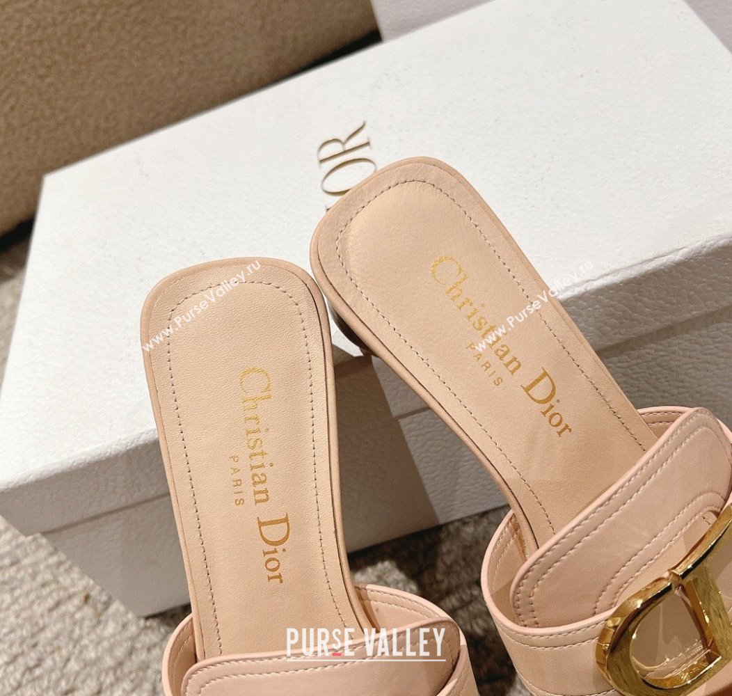 Dior 30 Montaigne Heeled Slides Sandal 3.5cm in Calfskin Nude Pink 2024 1231 (MD-241231106)