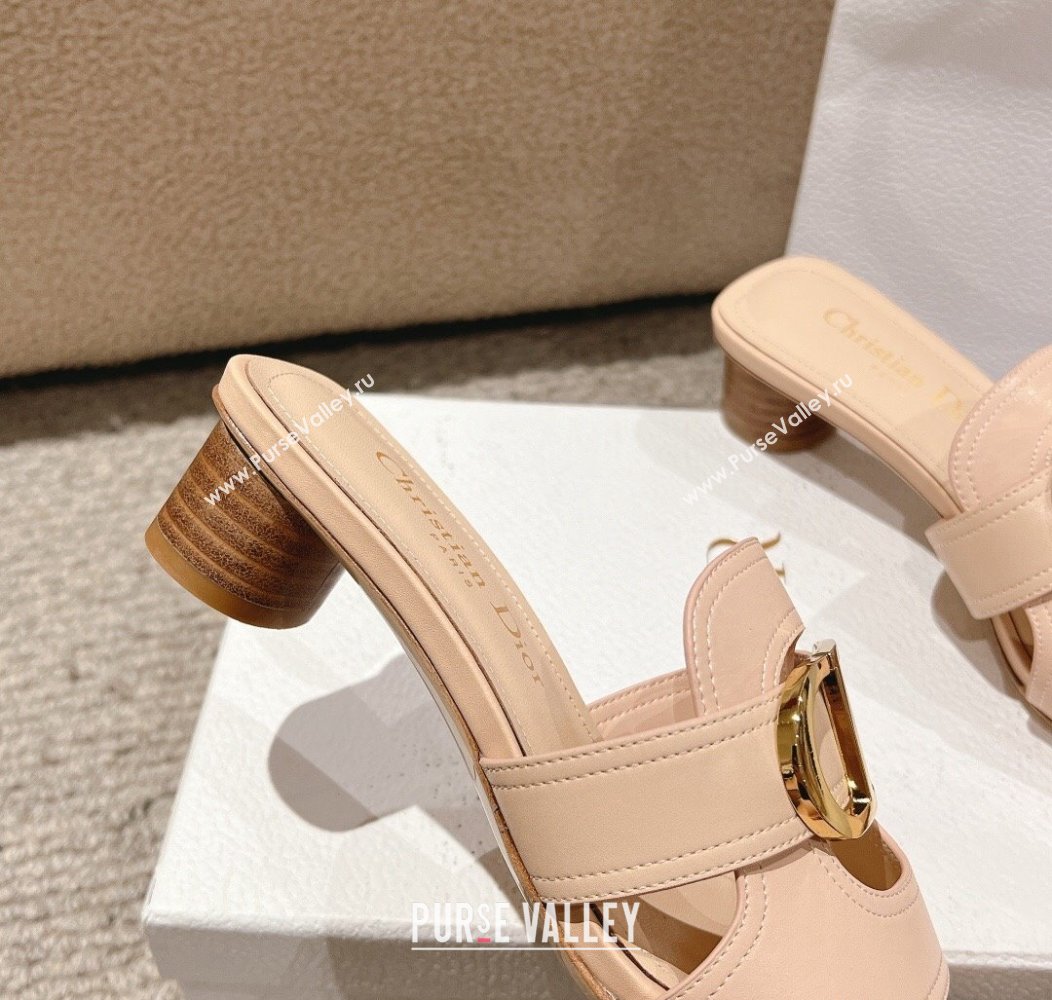 Dior 30 Montaigne Heeled Slides Sandal 3.5cm in Calfskin Nude Pink 2024 1231 (MD-241231106)