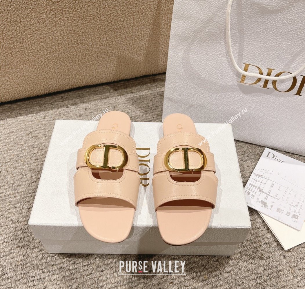 Dior 30 Montaigne Flat Slides Sandal in Calfskin Nude Pink 2024 1231 (MD-241231107)