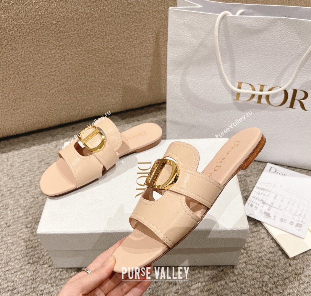 Dior 30 Montaigne Flat Slides Sandal in Calfskin Nude Pink 2024 1231 (MD-241231107)