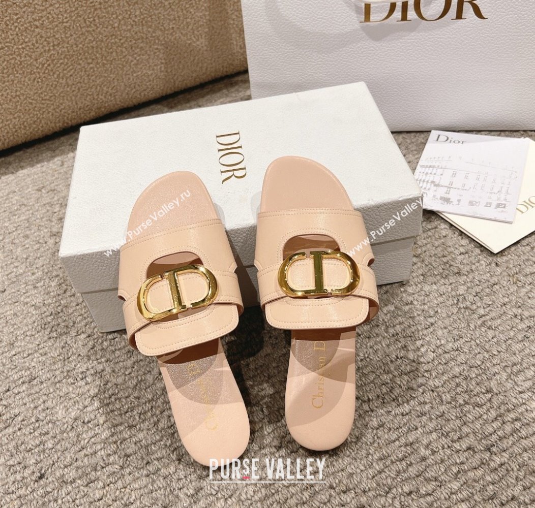 Dior 30 Montaigne Flat Slides Sandal in Calfskin Nude Pink 2024 1231 (MD-241231107)