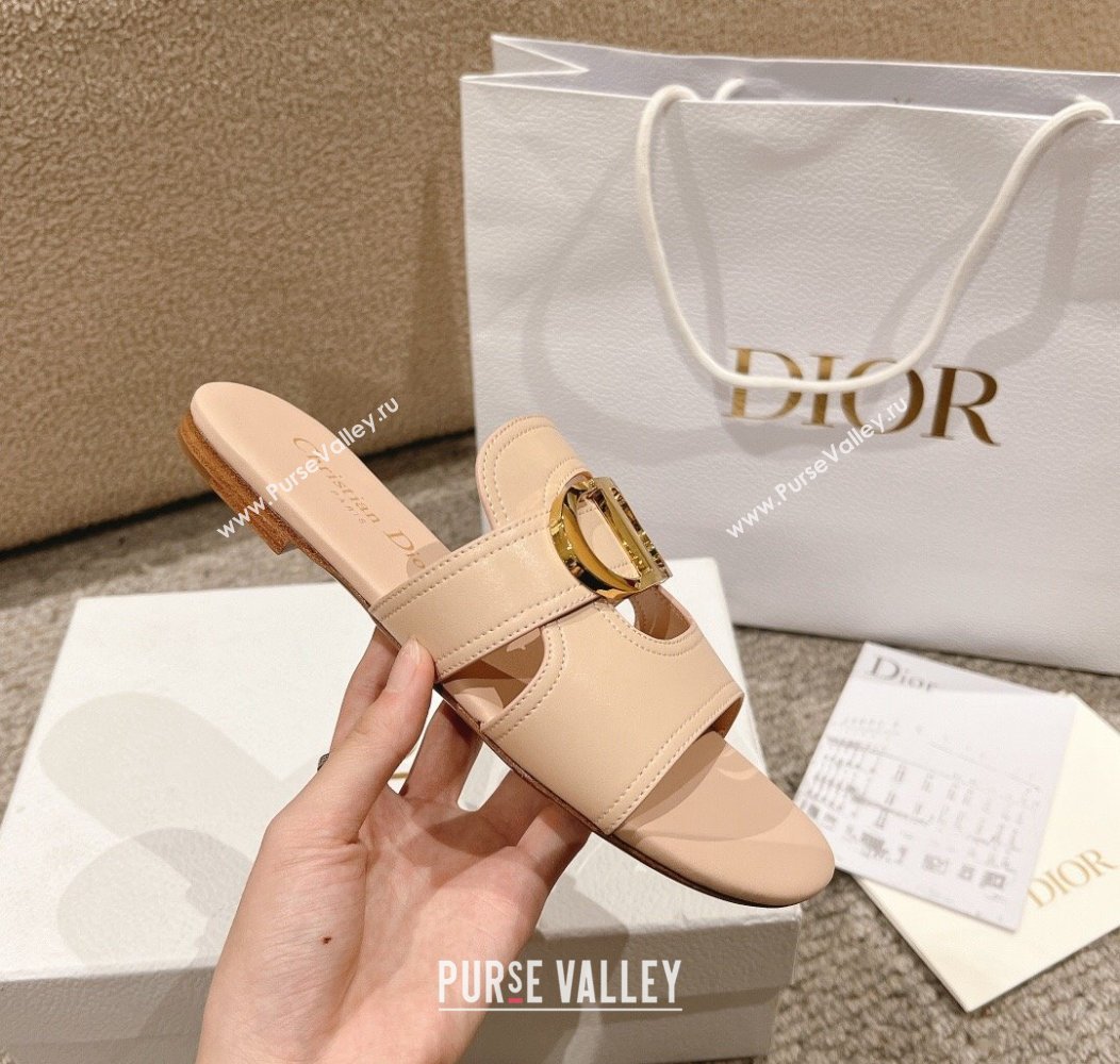 Dior 30 Montaigne Flat Slides Sandal in Calfskin Nude Pink 2024 1231 (MD-241231107)