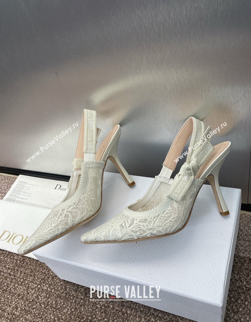 Dior JAdior Slingback Pumps 9.5cm in Transparent Mesh Embroidered with White Dior Cabinet de la Mer Motif 2024 (JC-241231043)