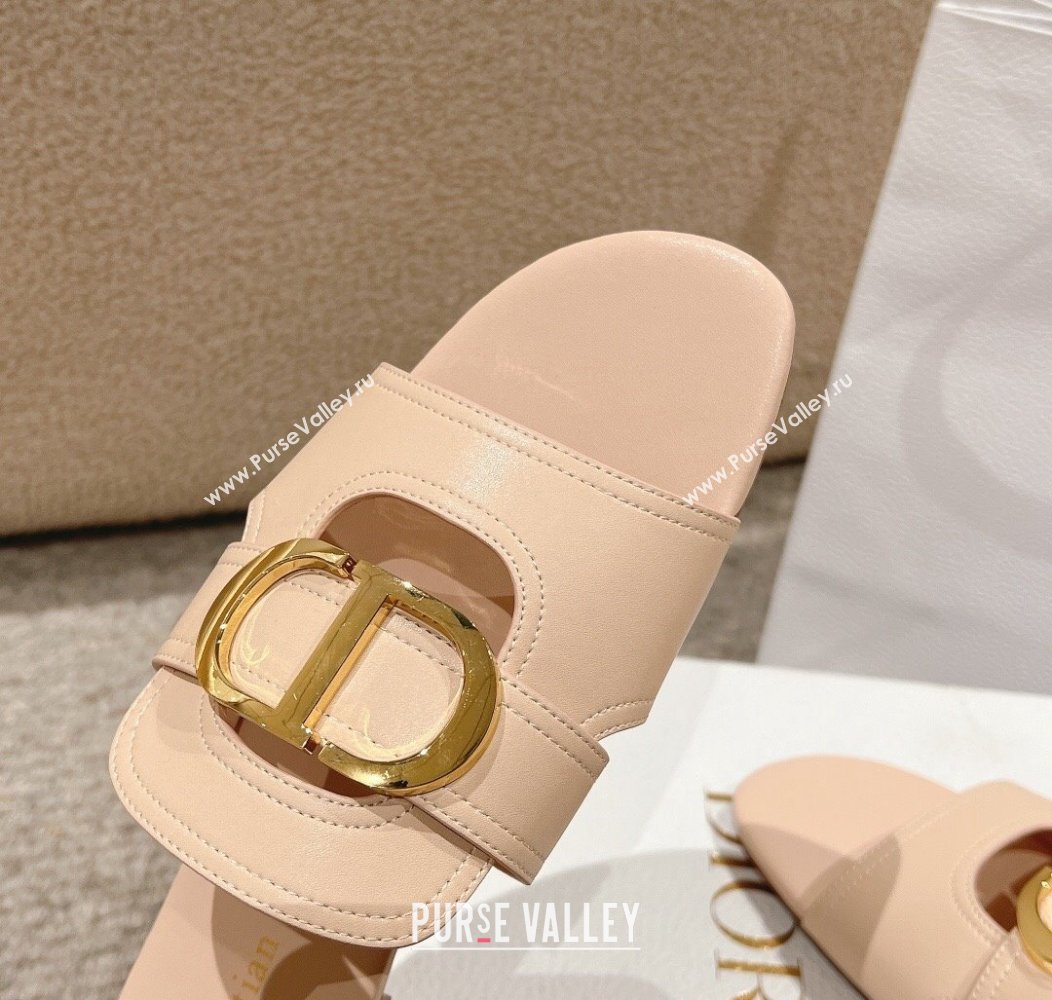 Dior 30 Montaigne Flat Slides Sandal in Calfskin Nude Pink 2024 1231 (MD-241231107)