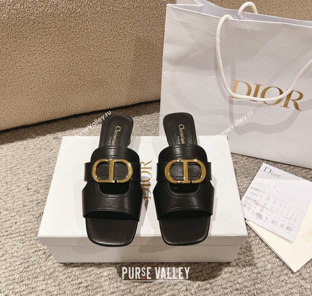 Dior 30 Montaigne Heeled Slides Sandal 3.5cm in Calfskin Black 2024 1231 (MD-241231108)