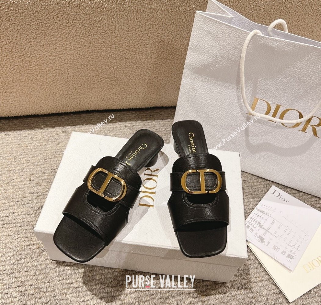 Dior 30 Montaigne Heeled Slides Sandal 3.5cm in Calfskin Black 2024 1231 (MD-241231108)