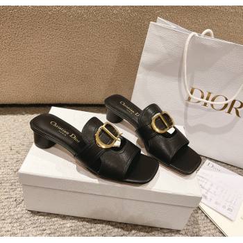 Dior 30 Montaigne Heeled Slides Sandal 3.5cm in Calfskin Black 2024 1231 (MD-241231108)