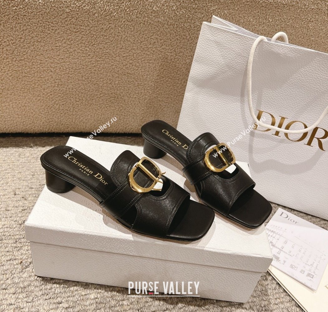 Dior 30 Montaigne Heeled Slides Sandal 3.5cm in Calfskin Black 2024 1231 (MD-241231108)