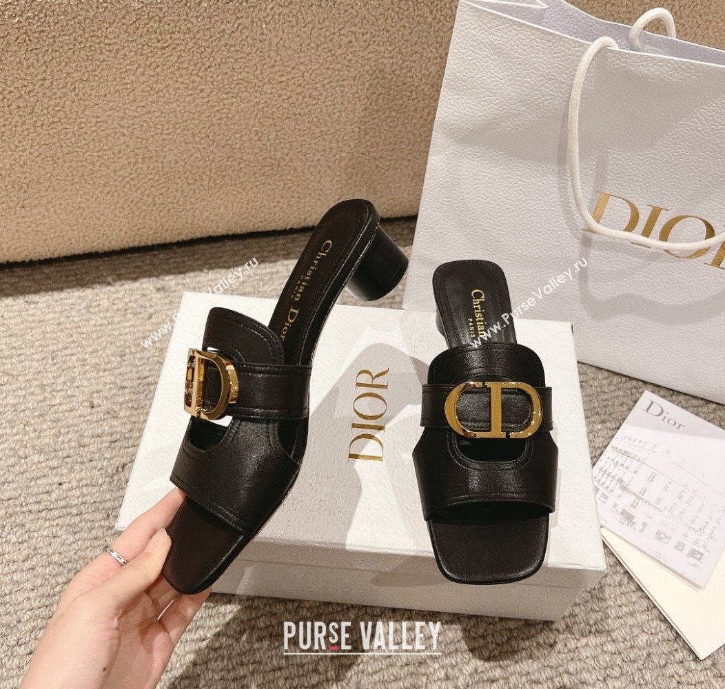 Dior 30 Montaigne Heeled Slides Sandal 3.5cm in Calfskin Black 2024 1231 (MD-241231108)