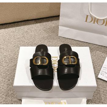 Dior 30 Montaigne Flat Slides Sandal in Calfskin Black 2024 1231 (MD-241231109)