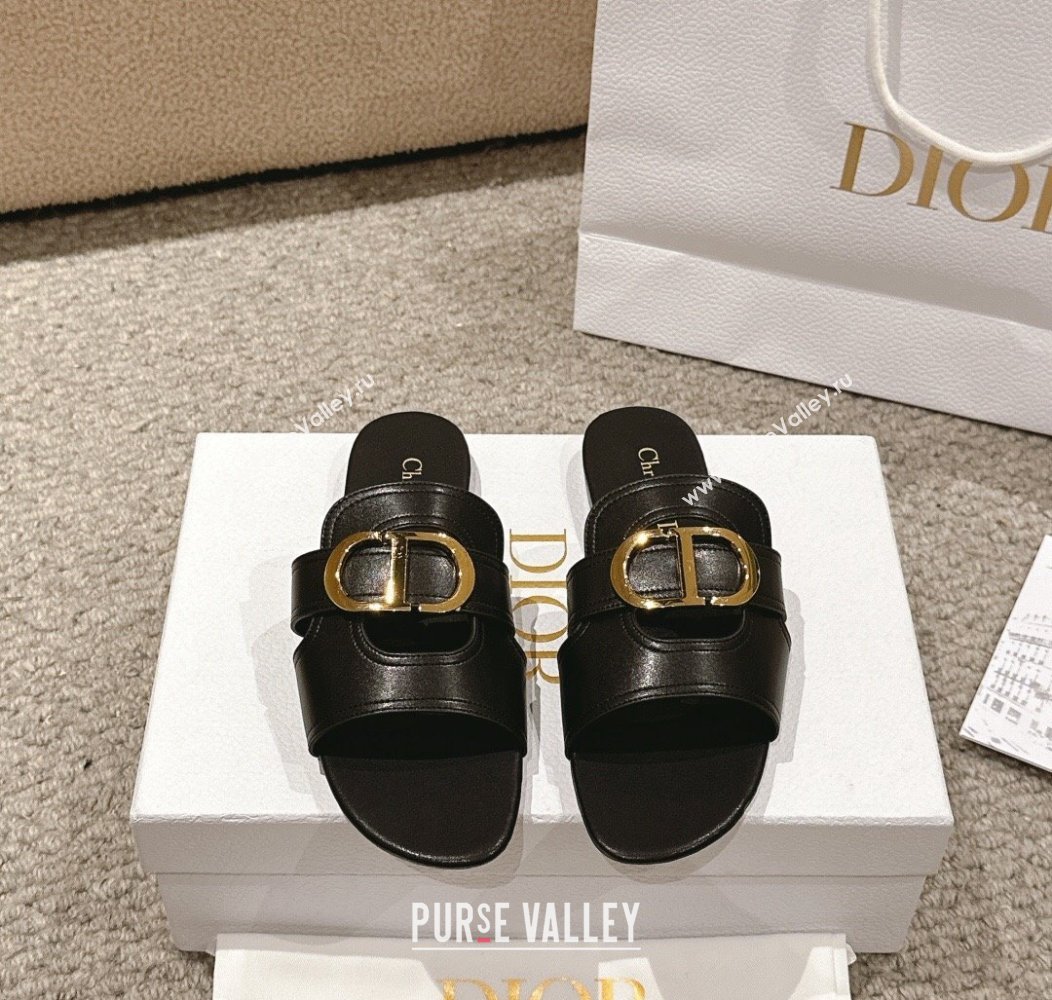 Dior 30 Montaigne Flat Slides Sandal in Calfskin Black 2024 1231 (MD-241231109)