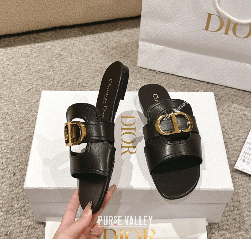 Dior 30 Montaigne Flat Slides Sandal in Calfskin Black 2024 1231 (MD-241231109)