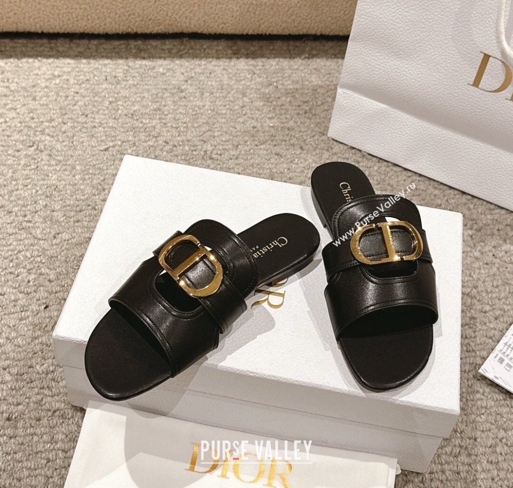 Dior 30 Montaigne Flat Slides Sandal in Calfskin Black 2024 1231 (MD-241231109)