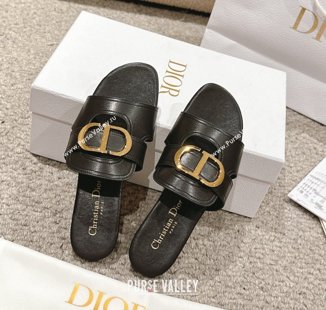 Dior 30 Montaigne Flat Slides Sandal in Calfskin Black 2024 1231 (MD-241231109)