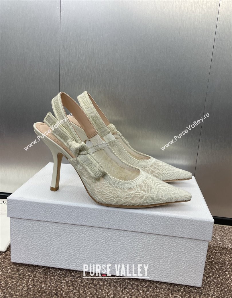 Dior JAdior Slingback Pumps 9.5cm in Transparent Mesh Embroidered with White Dior Cabinet de la Mer Motif 2024 (JC-241231043)